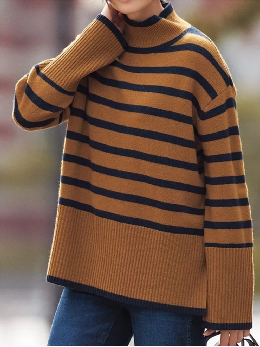 NWT Vineyard Vines Cashmere Merino Blend Brenton Stripe Mock Neck Sweater Spice